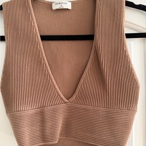Aritzia Ribbed V-Neck Crop Tank - Mauve Taupe